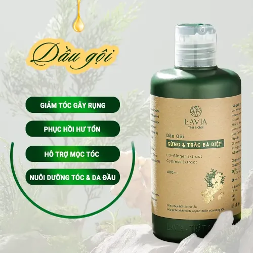 Dầu gội đầu Gừng và Trắc Bá Diệp hỗ trợ mọc tóc, Lavia (1 chai 400ml)